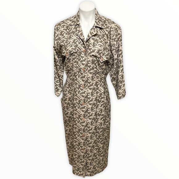 St. Gillian by Kay Unger Size 10 Silk Long Sleeve Printed Midi Dress - Picture 1 of 5